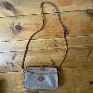 Vintage Dooney & Bourke All Weather Leather Saddle Crossbody Bag Gray Brown
